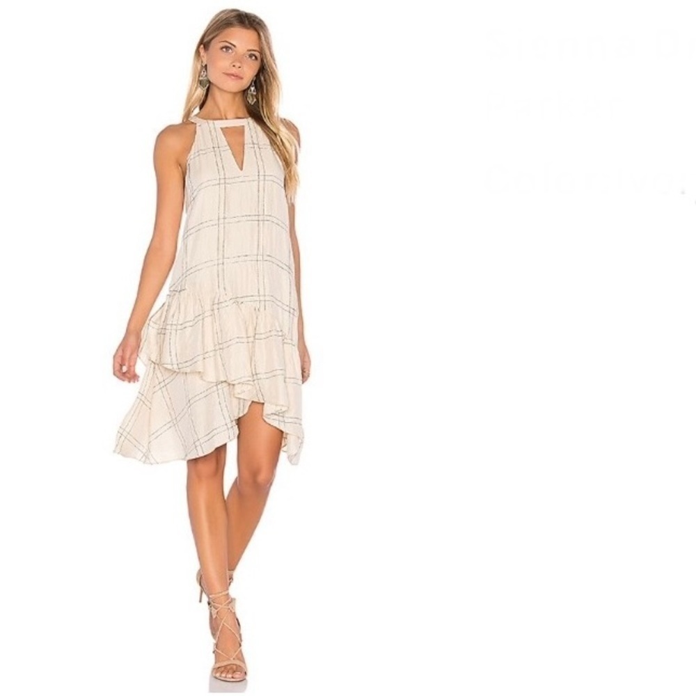 Revolve Parker Sienna Dress Cream Metallic Ruffle Hem Size XS